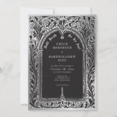 ゴシックブラックシルバー中世永遠の結婚式 招待状 (正面)