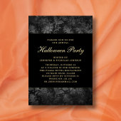 ゴシックブラックダマスクハローウィンパーティ金ゴールド 箔招待状