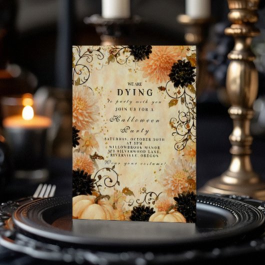 ゴシックブラックダリアハロウィーンお祝い 招待状