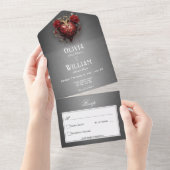 ゴシックブラックダークハート&レッドローズノーディナー オールインワン招待状 (貼ってはがせる)