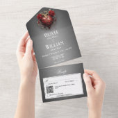 ゴシックブラックダークハート&レッドローズQRコード オールインワン招待状 (貼ってはがせる)