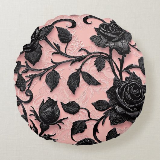 ゴシックブラックバラオンつる植物 ラウンドクッション (正面)