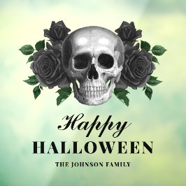 ゴシックブラックバラ&スカルハッピーハローウィン ウィンドウサイン