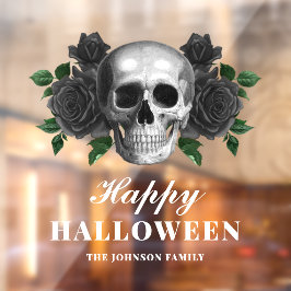 ゴシックブラックバラ&スカルハッピーハローウィン ウィンドウサイン