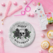 ゴシックブラックバラ&スカルハッピーハローウィン ペーパープレート (パーティー)