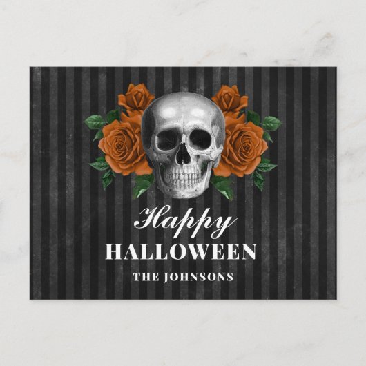 ゴシックブラックバラ&スカルハッピーハローウィン ポストカード (正面)