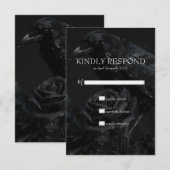 ゴシックブラックフローラレイベン&バラ結婚ズ 出欠カード (正面/裏面)