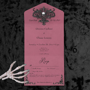 ゴシックブラックブルゴーニュハロウィンフィリグリーNo Dinner オールインワン招待状