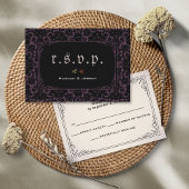 ゴシックブラックマゼンタレースバラRSVPカード 出欠カード