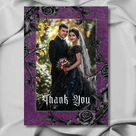 ゴシックブラックレイベン&バラ紫結婚の写真 サンキューカード
