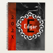 ゴシックブラックレイヴンスカルオレンジムーンパーソナライズされた プランナー手帳 (正面)