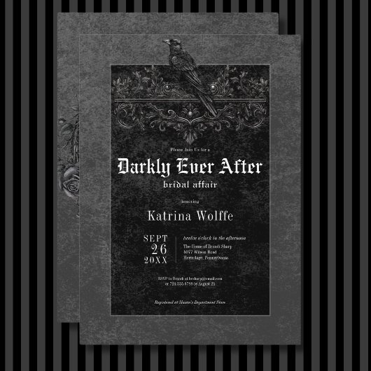 ゴシックブラックレイヴン&バラブラックブライダルシャワー 招待状