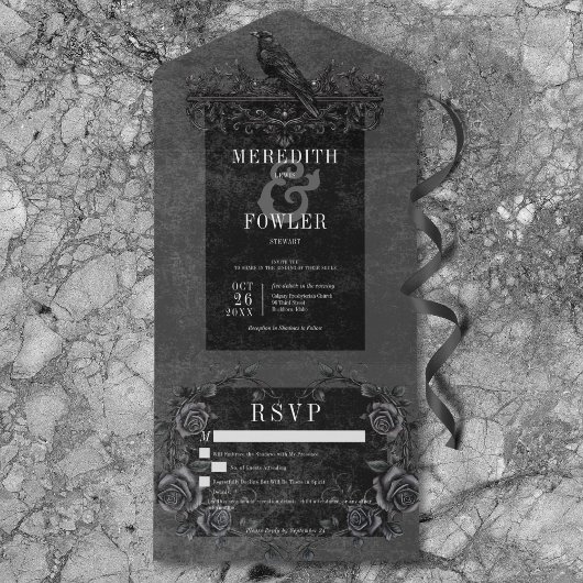 ゴシックブラックレイヴン&ブラックバラ詳細No Dinner オールインワン招待状