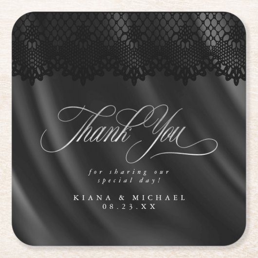 ゴシックブラックレース結婚&サテンID866 スクエアペーパーコースター (正面)
