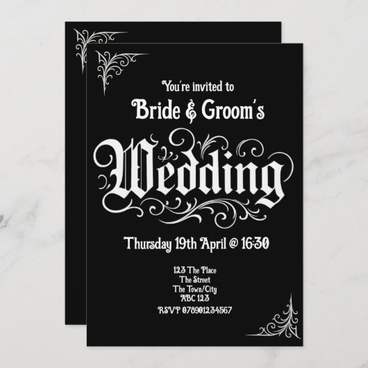 ゴシックブラックロック結婚メタルの名パーソナライズされた前 招待状 (正面/裏面)