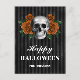 ゴシックブラックローズとドクロのハッピーハロウィン ポストカード