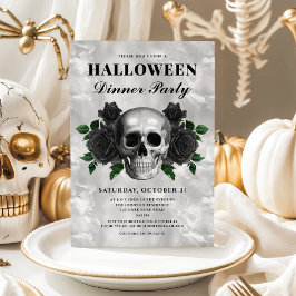ゴシックブラックローズとドクロのハロウィンディナーパーティー 招待状
