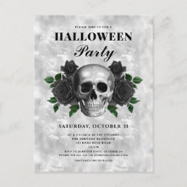 ゴシックブラックローズとドクロのハロウィンパーティー ポストカード