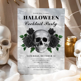 ゴシックブラックローズスカルハロウィンコックテイルパーティー 招待状