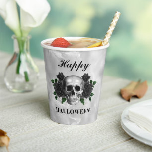 ゴシックブラックローズ＆スカル ハッピーハロウィン 紙コップ