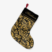 ゴシックブラック及び金ゴールドフローラルパターン スモールクリスマスストッキング (正面 (吊り時))