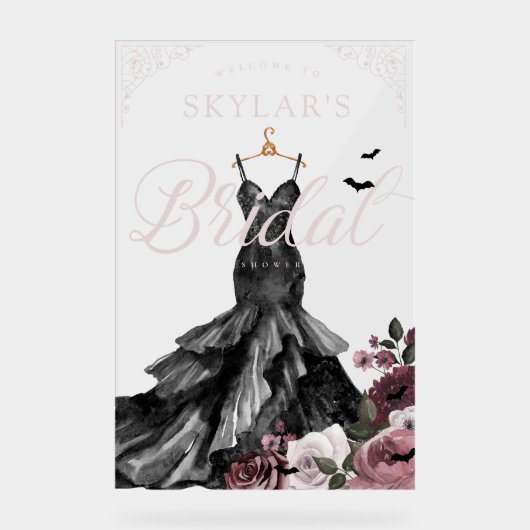 ゴシックブラック結婚ズドレスブライダルシャワーへようこそ アクリルサイン (正面)