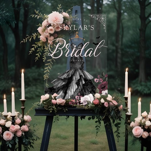 ゴシックブラック結婚ズドレスブライダルシャワーへようこそ アクリルサイン