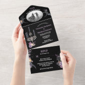 ゴシックブラック結婚フローラの写真を1枚で撮影 オールインワン招待状 (貼ってはがせる)