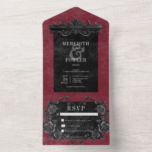 ゴシックブラック縁ど4とブラックバラワインNo Dinner オールインワン招待状 (内側)