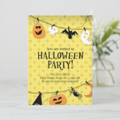 ゴシックブラック金ゴールドスカルハロウィーン衣装パーティー 招待状 (スタンド正面)