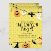 ゴシックブラック金ゴールドスカルハロウィーン衣装パーティー 招待状 (正面/裏面)