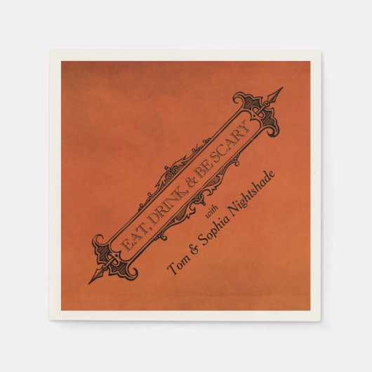 ゴシックブラック&オレンジ |ドリンク食べと怖がる スタンダードカクテルナプキン (正面)