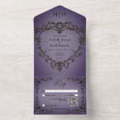 ゴシックブラック&パープルフィリーグリーハートQRコード オールインワン招待状 (内側)