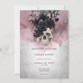 ゴシックブラック&ブルゴーニュスカルスパイダー&こうもり結婚ズ 招待状 (正面)