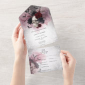 ゴシックブラック&ブルゴーニュスカル&こうもりディナー オールインワン招待状 (貼ってはがせる)