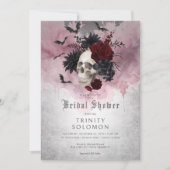 ゴシックブラック&ブルゴーニュスカル&こうもりブライダルシャワー 招待状 (正面)