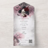 ゴシックブラック&ブルゴーニュスカル&こうもりQRコード オールインワン招待状 (内側)