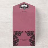 ゴシックブラック&ブルゴーニュハロウィーンフィリグリーQRコード オールインワン招待状 (外側)