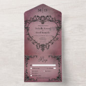 ゴシックブラック&ブルゴーニュフィリグリーハートディナー オールインワン招待状 (内側)