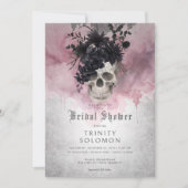 ゴシックブラック&ブルゴーニュフローラスカルブライダルシャワー 招待状 (正面)