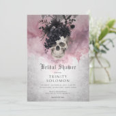 ゴシックブラック&ブルゴーニュフローラスカルブライダルシャワー 招待状 (スタンド正面)