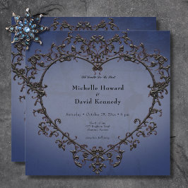 ゴシックブラック&ブルーフィリグリーハート結婚ズ 招待状