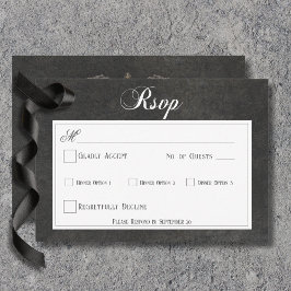 ゴシックブラック&ホワイトスカル&ハート結婚ズディナー 出欠カード