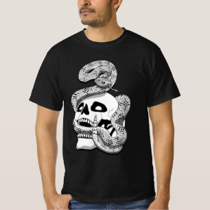 ゴシックブラック&ホワイトスネークとスカルダークアート Tシャツ