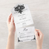 ゴシックブラック&ホワイトハロウィーンフィリグリーNo Dinner オールインワン招待状 (貼ってはがせる)