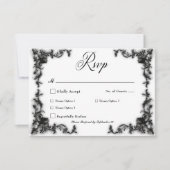 ゴシックブラック&ホワイトフィリーグリーハートディナー 出欠カード (正面)