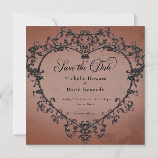 ゴシックブラック&ラストフィリグレ結婚ハート セーブザデート (正面)