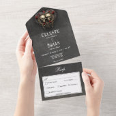 ゴシックブラック&レッドスカル&ハートブラックディナー オールインワン招待状 (貼ってはがせる)