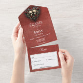 ゴシックブラック&レッドスカル&ハートレッドディナー オールインワン招待状 (貼ってはがせる)