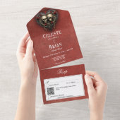 ゴシックブラック&レッドスカル&ハートレッドQRコード オールインワン招待状 (貼ってはがせる)